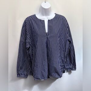 NWOT THOMAS MASON x J. CREW Blouse Poplin Top Women L Stripe Split V-Neck Hi-Lo